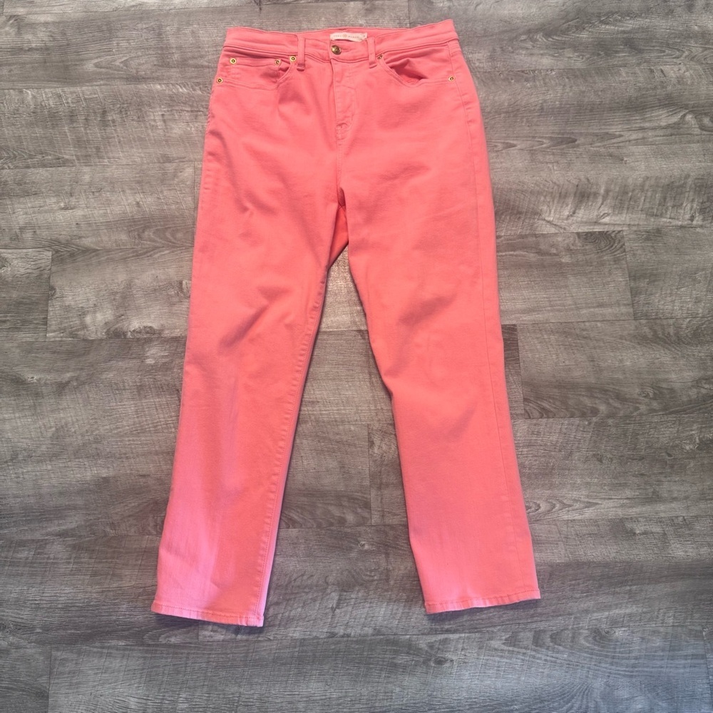 Tory Burch Sunrise Coral Pink Cotton High Rise Straight Leg Jeans Womens Sz. 30